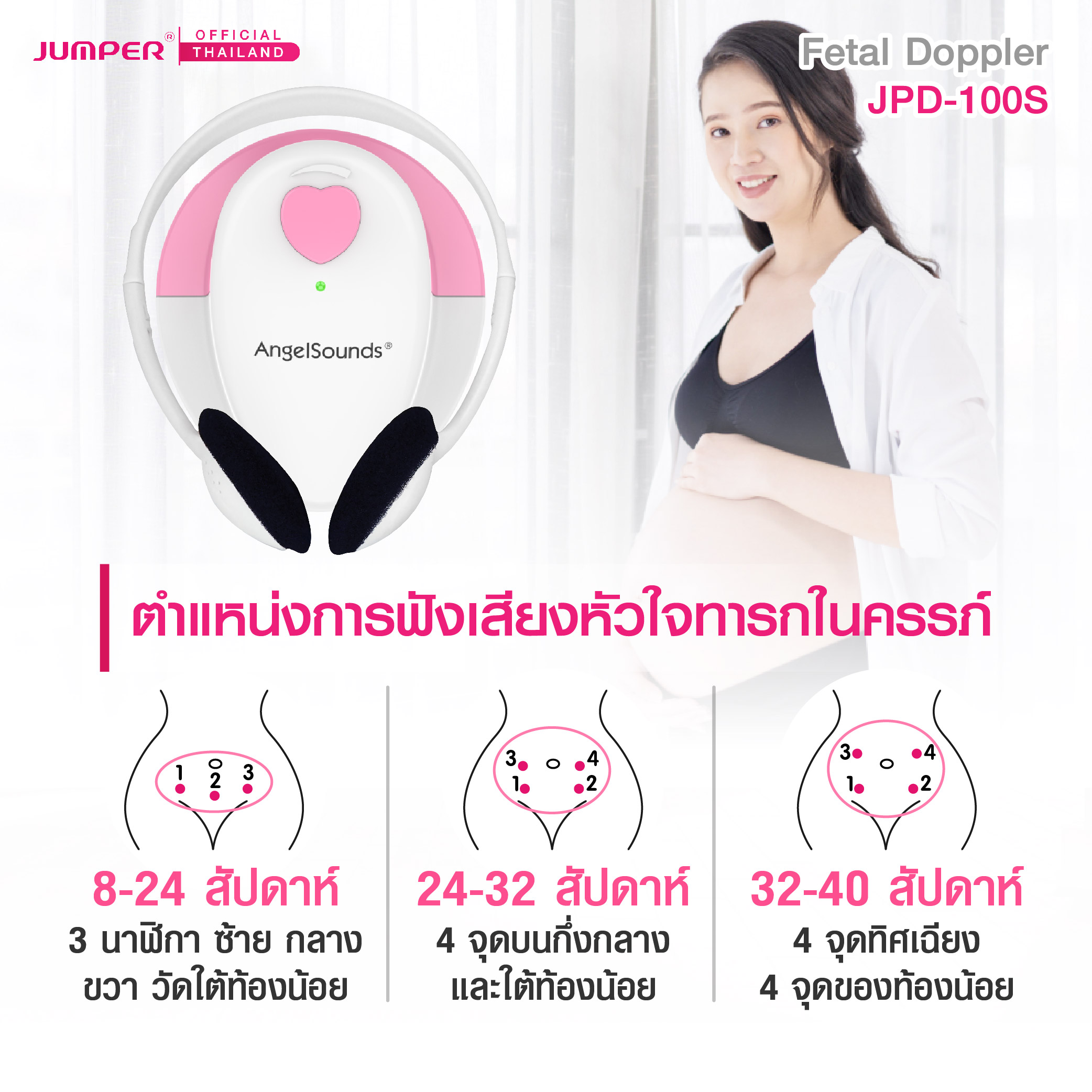 เครื่องฟังเสียงหัวใจทารกในครรภ์ JUMPER รุ่น 100S มาตรฐานเยอรมัน รับประกัน 2 ปี_5